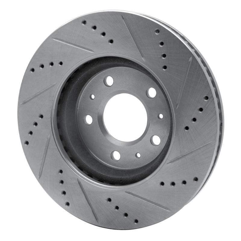 Cadillac CTS Brake Rotor (1) - Front Left - R1 Concepts - Drilled & Slotted - Silver - `03-`08